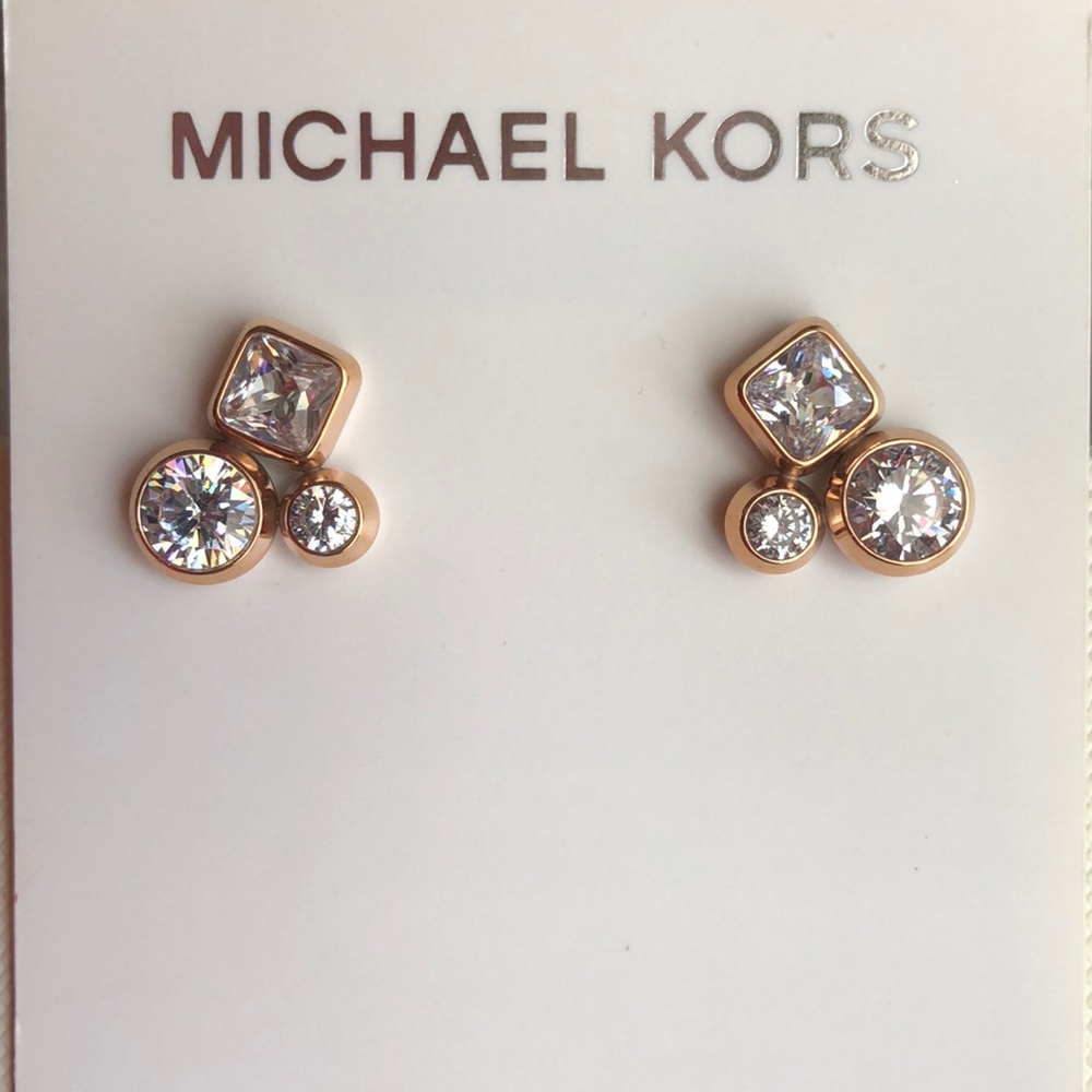 NEW MICHAEL KORS ROSEGOLD CZ CLUSTER STUD EARRINGS
